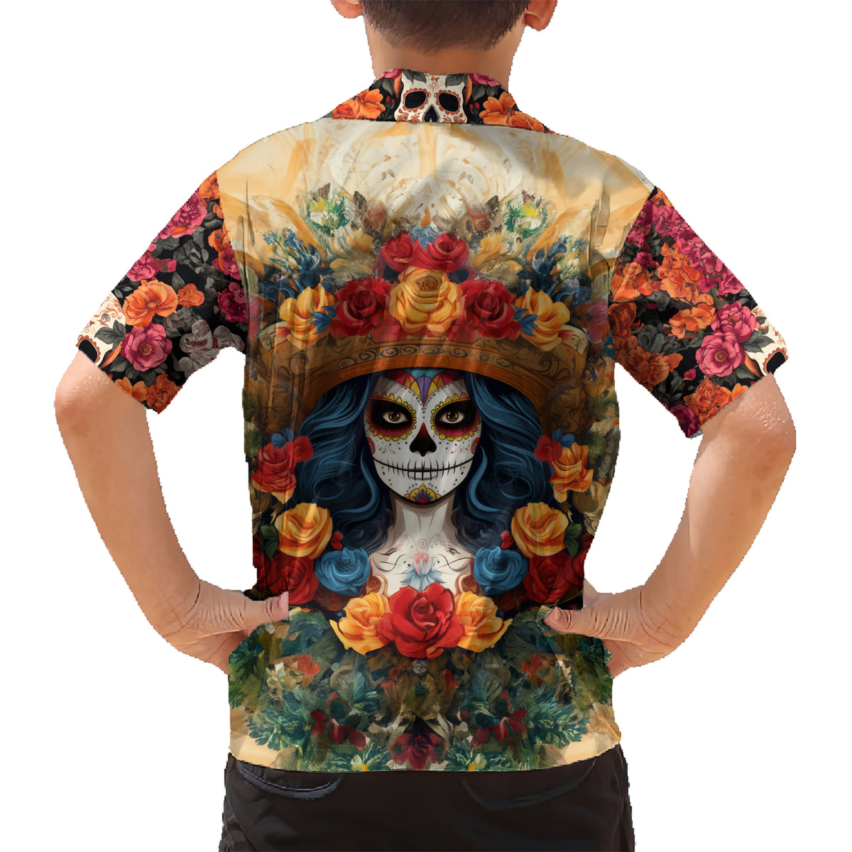 Day of Dead Lady Hawaiian Shirt Sugar Skull Field Rose Lady - Wonder Print Shop