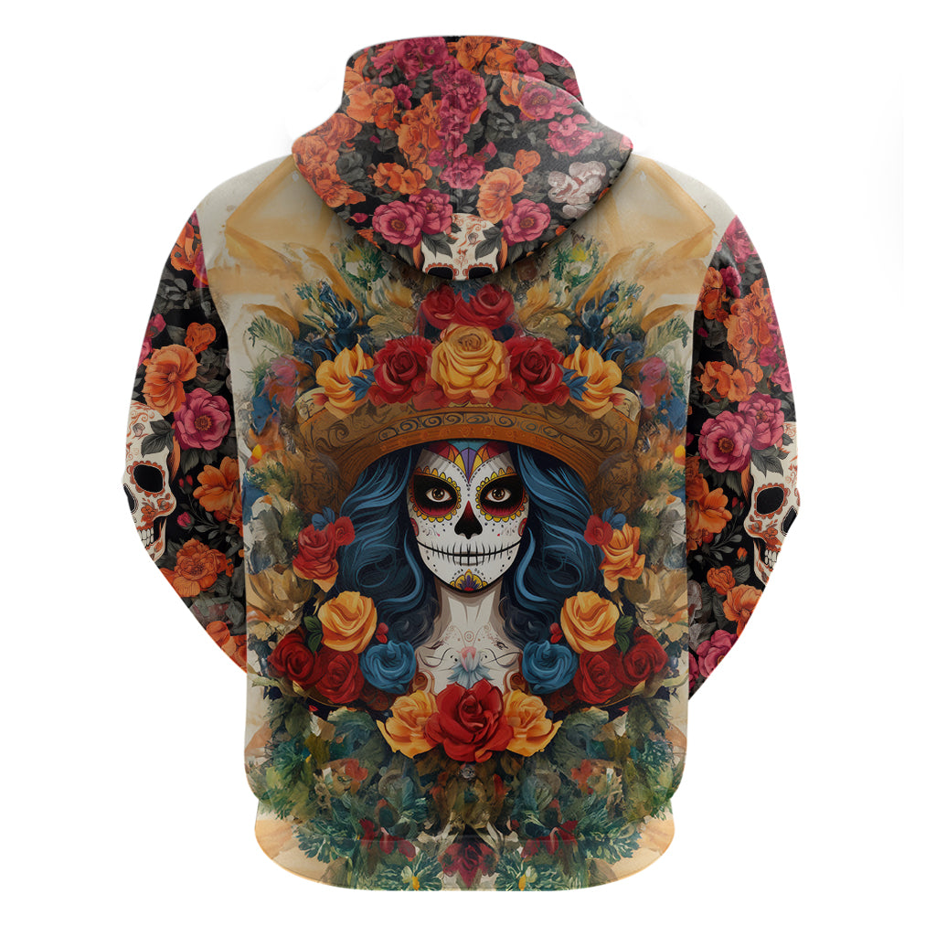 Day of Dead Lady Hoodie Sugar Skull Field Rose Lady - Wonder Print Shop