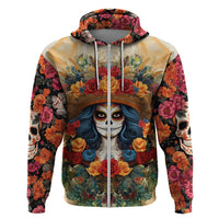 Day of Dead Lady Hoodie Sugar Skull Field Rose Lady - Wonder Print Shop