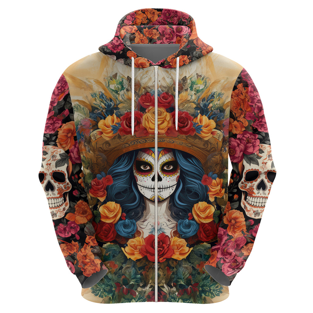 Day of Dead Lady Hoodie Sugar Skull Field Rose Lady - Wonder Print Shop