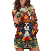 Day of Dead Lady Hoodie Dress Sugar Skull Field Rose Lady - Wonder Print Shop