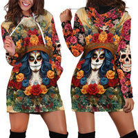 Day of Dead Lady Hoodie Dress Sugar Skull Field Rose Lady - Wonder Print Shop