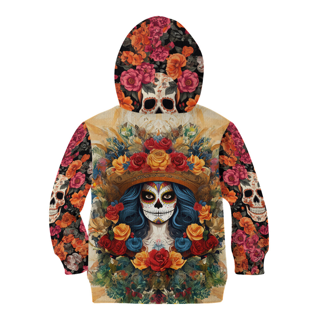 Day of Dead Lady Kid Hoodie Sugar Skull Field Rose Lady - Wonder Print Shop