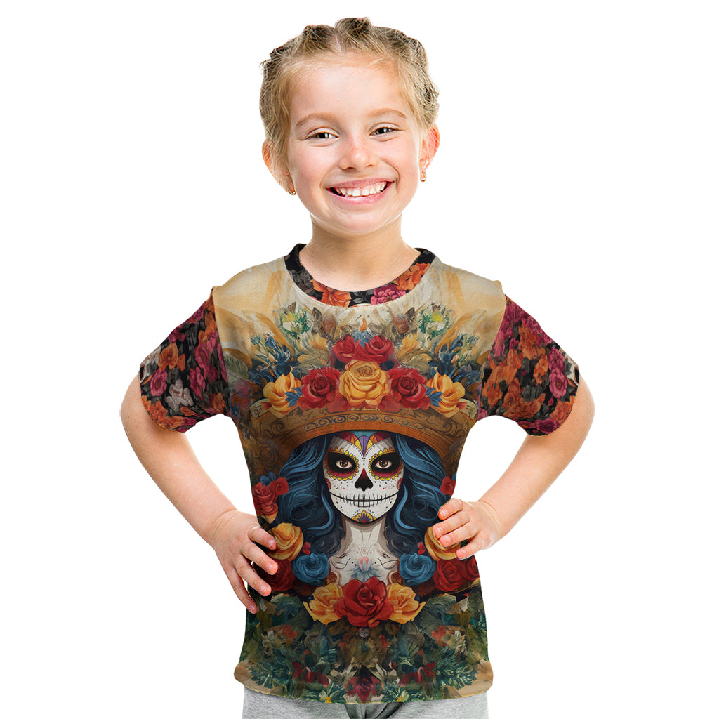 Day of Dead Lady Kid T Shirt Sugar Skull Field Rose Lady - Wonder Print Shop