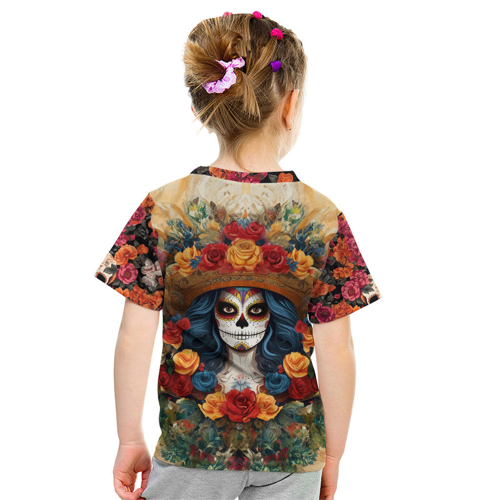 Day of Dead Lady Kid T Shirt Sugar Skull Field Rose Lady - Wonder Print Shop
