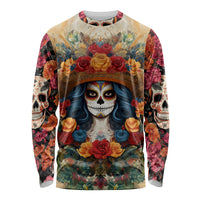 Day of Dead Lady Long Sleeve Shirt Sugar Skull Field Rose Lady - Wonder Print Shop