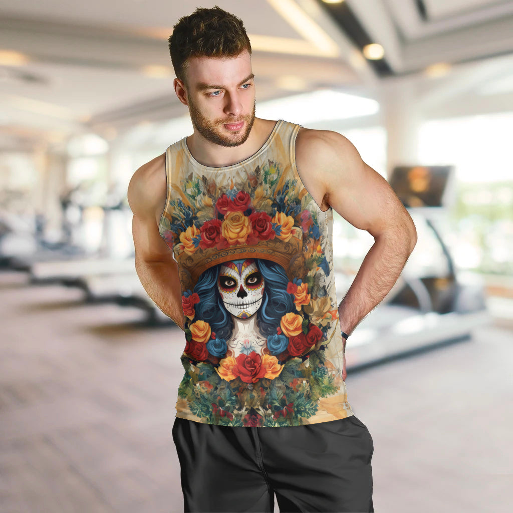 Day of Dead Lady Men Tank Top Sugar Skull Field Rose Lady - Wonder Print Shop