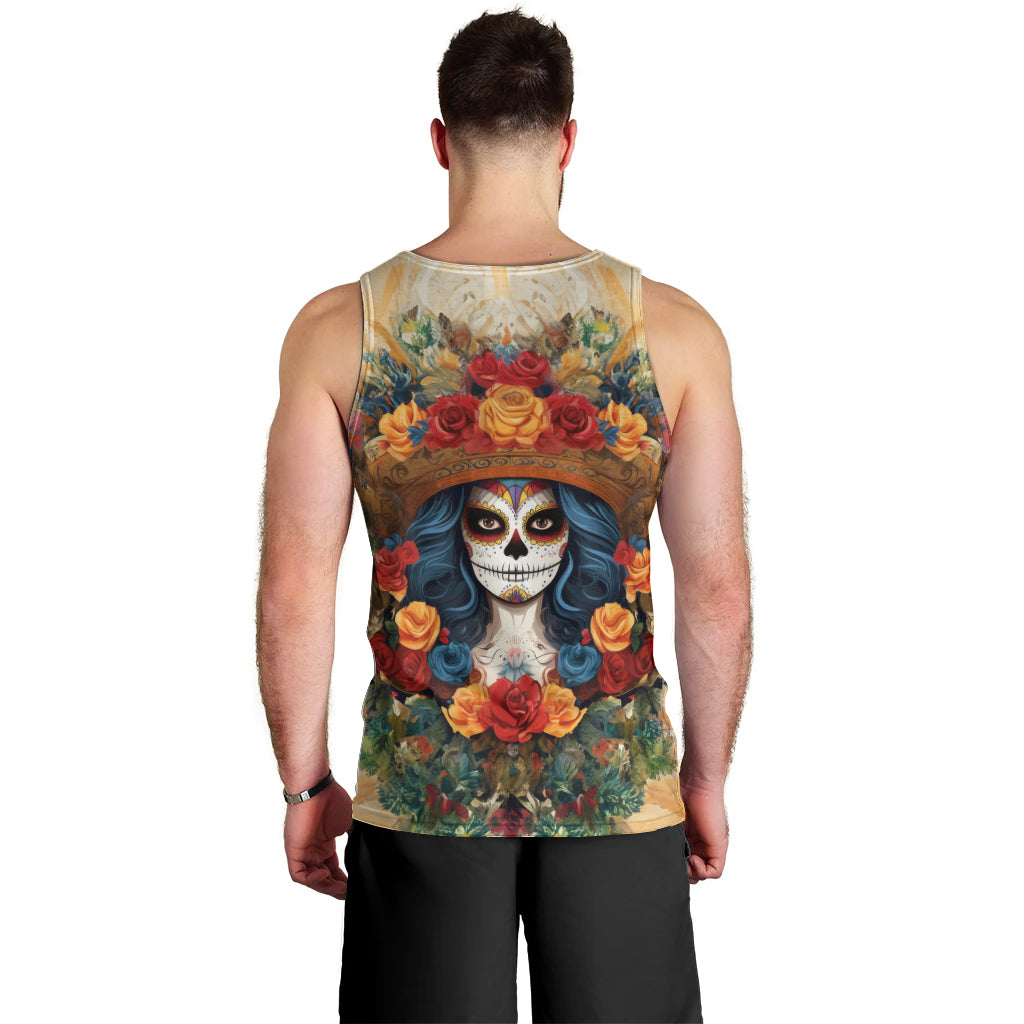Day of Dead Lady Men Tank Top Sugar Skull Field Rose Lady - Wonder Print Shop
