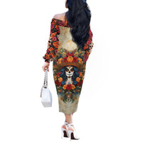 Day of Dead Lady Off The Shoulder Long Sleeve Dress Sugar Skull Field Rose Lady - Wonder Print Shop