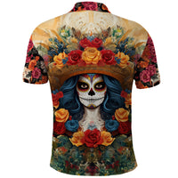 Day of Dead Lady Polo Shirt Sugar Skull Field Rose Lady - Wonder Print Shop