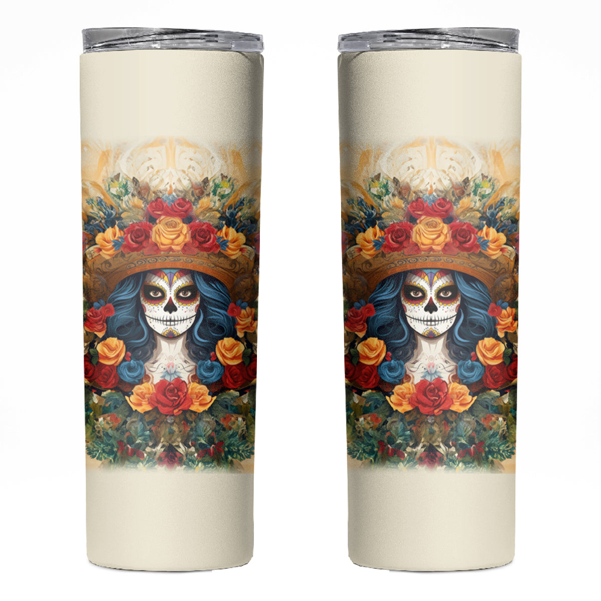 Day of Dead Lady Skinny Tumbler Sugar Skull Field Rose Lady - Wonder Print Shop