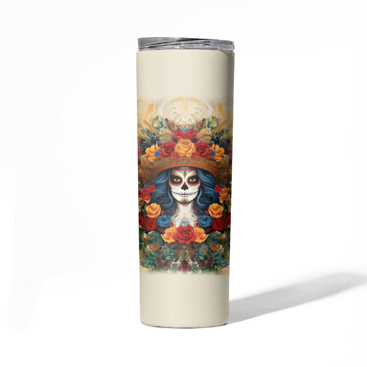 Day of Dead Lady Skinny Tumbler Sugar Skull Field Rose Lady - Wonder Print Shop