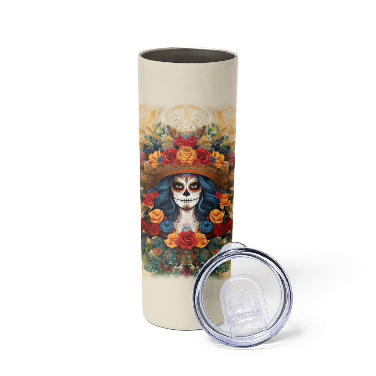 Day of Dead Lady Skinny Tumbler Sugar Skull Field Rose Lady - Wonder Print Shop