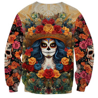 Day of Dead Lady Sweatshirt Sugar Skull Field Rose Lady - Wonder Print Shop