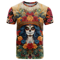 Day of Dead Lady T Shirt Sugar Skull Field Rose Lady - Wonder Print Shop
