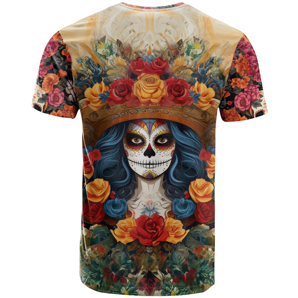 Day of Dead Lady T Shirt Sugar Skull Field Rose Lady - Wonder Print Shop