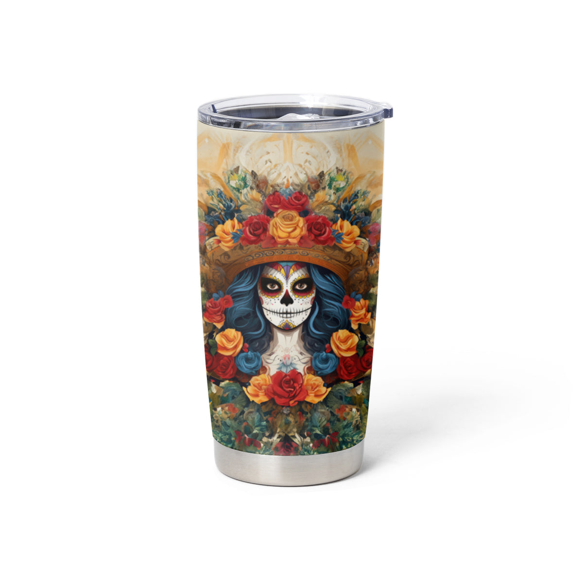 Day of Dead Lady Tumbler Cup Sugar Skull Field Rose Lady - Wonder Print Shop