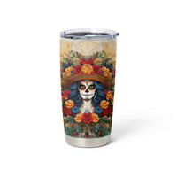 Day of Dead Lady Tumbler Cup Sugar Skull Field Rose Lady - Wonder Print Shop