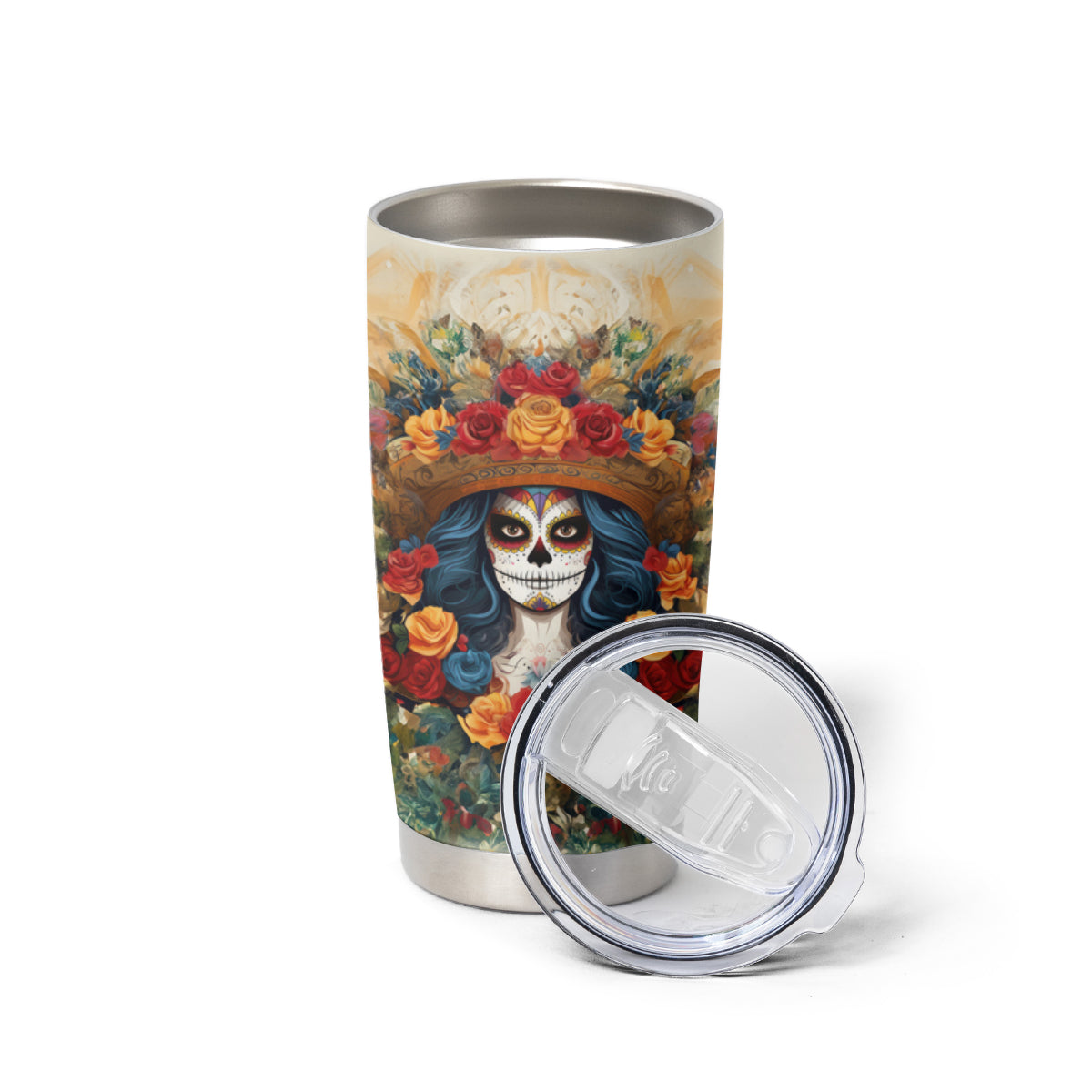Day of Dead Lady Tumbler Cup Sugar Skull Field Rose Lady - Wonder Print Shop