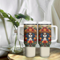 Day of Dead Lady Tumbler With Handle Sugar Skull Field Rose Lady - Wonder Print Shop