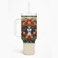Day of Dead Lady Tumbler With Handle Sugar Skull Field Rose Lady - Wonder Print Shop