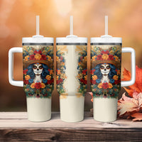 Day of Dead Lady Tumbler With Handle Sugar Skull Field Rose Lady - Wonder Print Shop