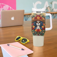 Day of Dead Lady Tumbler With Handle Sugar Skull Field Rose Lady - Wonder Print Shop