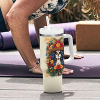 Day of Dead Lady Tumbler With Handle Sugar Skull Field Rose Lady - Wonder Print Shop