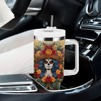 Day of Dead Lady Tumbler With Handle Sugar Skull Field Rose Lady - Wonder Print Shop