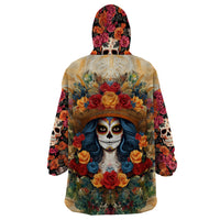 Day of Dead Lady Wearable Blanket Hoodie Sugar Skull Field Rose Lady - Wonder Print Shop