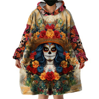 Day of Dead Lady Wearable Blanket Hoodie Sugar Skull Field Rose Lady - Wonder Print Shop