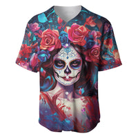Day of Dead Lady Baseball Jersey Sugar Skull Field Rose Lady - Wonder Print Shop