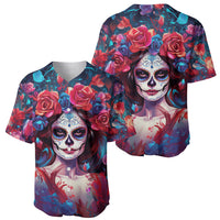 Day of Dead Lady Baseball Jersey Sugar Skull Field Rose Lady - Wonder Print Shop