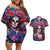 Day of Dead Lady Couples Matching Off Shoulder Short Dress and Hawaiian Shirt Sugar Skull Field Rose Lady - Wonder Print Shop