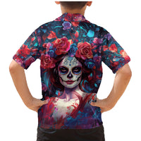 Day of Dead Lady Family Matching Mermaid Dress and Hawaiian Shirt Sugar Skull Field Rose Lady - Wonder Print Shop