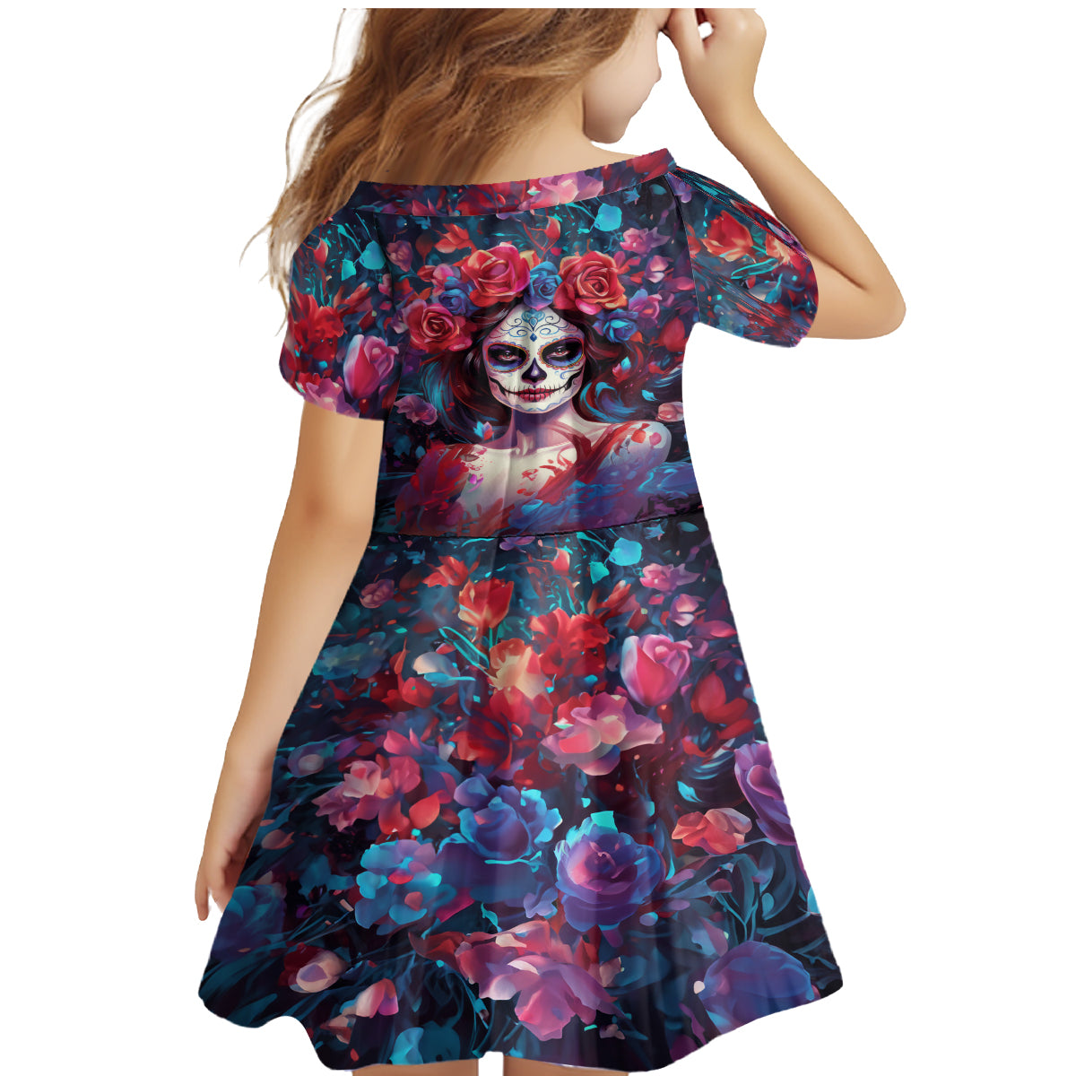 Day of Dead Lady Family Matching Mermaid Dress and Hawaiian Shirt Sugar Skull Field Rose Lady - Wonder Print Shop
