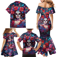Day of Dead Lady Family Matching Mermaid Dress and Hawaiian Shirt Sugar Skull Field Rose Lady - Wonder Print Shop