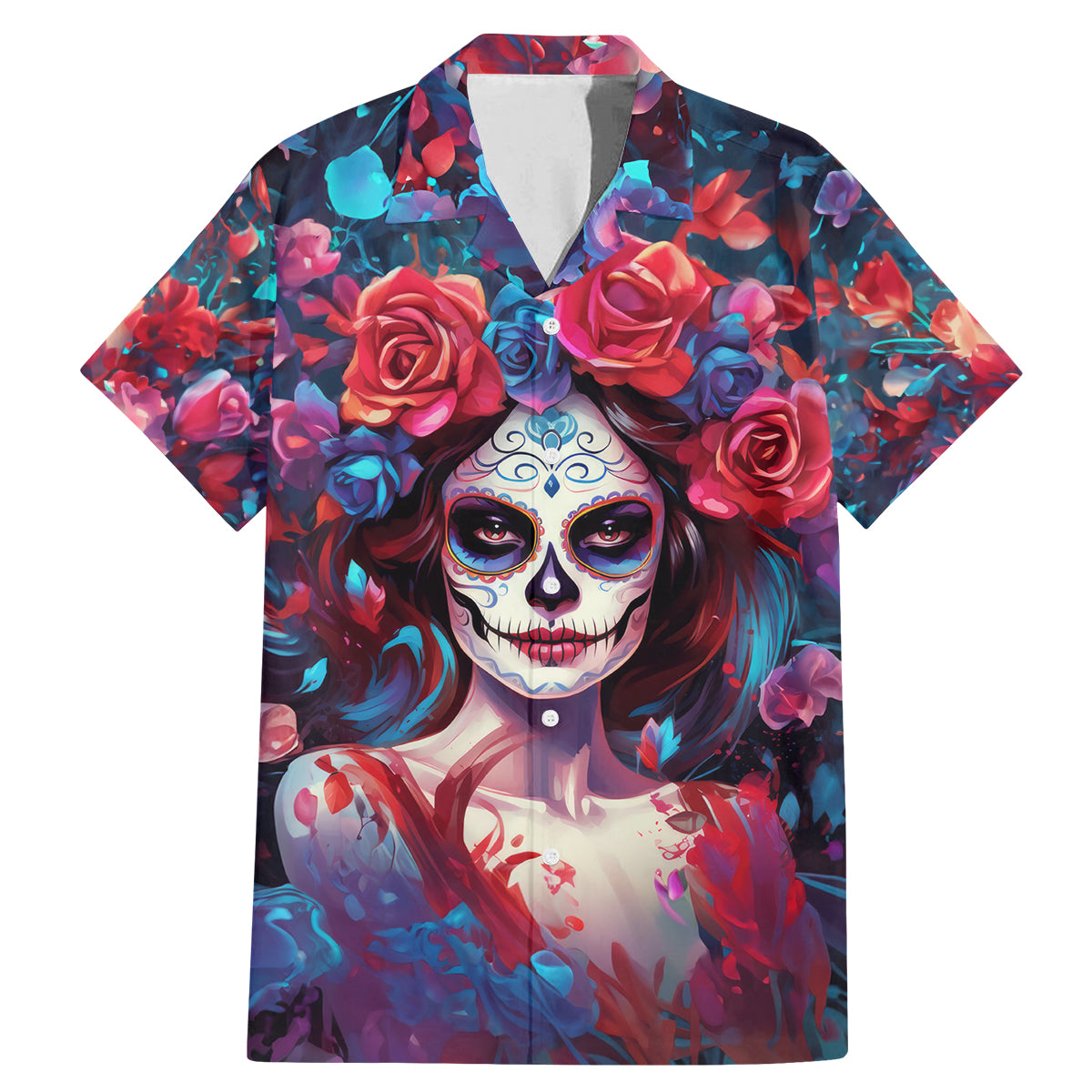 Day of Dead Lady Family Matching Mermaid Dress and Hawaiian Shirt Sugar Skull Field Rose Lady - Wonder Print Shop