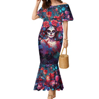Day of Dead Lady Family Matching Mermaid Dress and Hawaiian Shirt Sugar Skull Field Rose Lady - Wonder Print Shop