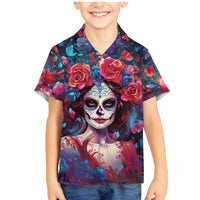 Day of Dead Lady Family Matching Mermaid Dress and Hawaiian Shirt Sugar Skull Field Rose Lady - Wonder Print Shop