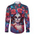 Day of Dead Lady Family Matching Off Shoulder Long Sleeve Dress and Hawaiian Shirt Sugar Skull Field Rose Lady - Wonder Print Shop