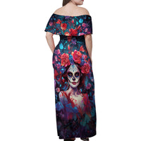 Day of Dead Lady Family Matching Off Shoulder Maxi Dress and Hawaiian Shirt Sugar Skull Field Rose Lady - Wonder Print Shop
