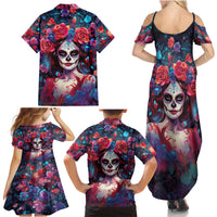Day of Dead Lady Family Matching Summer Maxi Dress and Hawaiian Shirt Sugar Skull Field Rose Lady - Wonder Print Shop