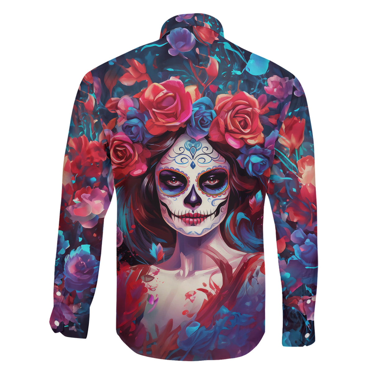 Day of Dead Lady Family Matching Summer Maxi Dress and Hawaiian Shirt Sugar Skull Field Rose Lady - Wonder Print Shop