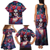 Day of Dead Lady Family Matching Tank Maxi Dress and Hawaiian Shirt Sugar Skull Field Rose Lady - Wonder Print Shop
