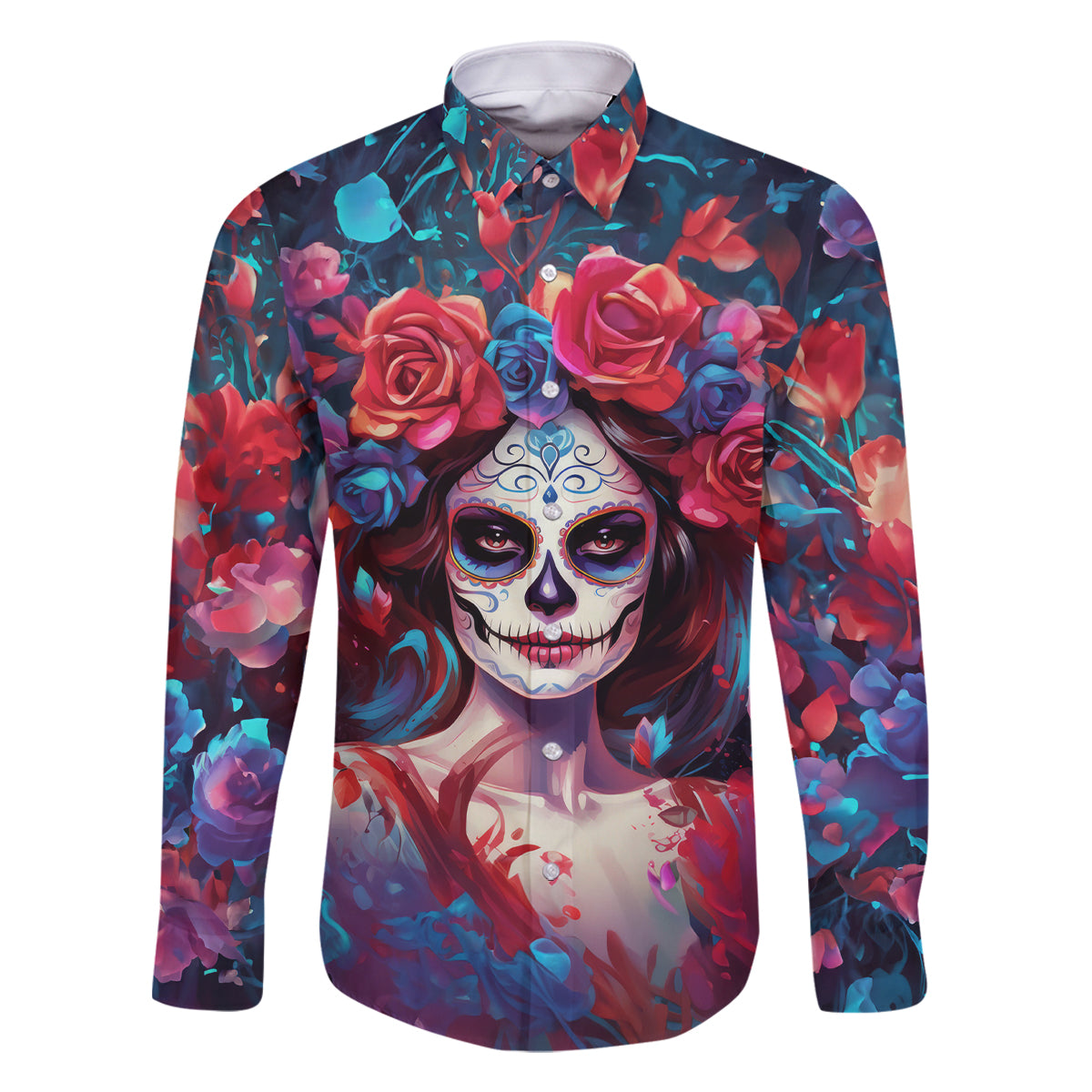 Day of Dead Lady Family Matching Tank Maxi Dress and Hawaiian Shirt Sugar Skull Field Rose Lady - Wonder Print Shop