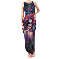 Day of Dead Lady Family Matching Tank Maxi Dress and Hawaiian Shirt Sugar Skull Field Rose Lady - Wonder Print Shop