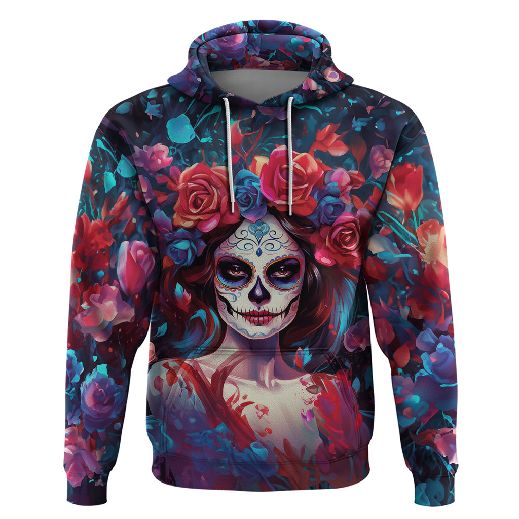 Day of Dead Lady Hoodie Sugar Skull Field Rose Lady - Wonder Print Shop