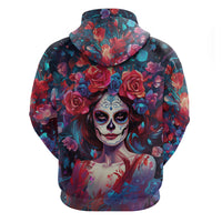 Day of Dead Lady Hoodie Sugar Skull Field Rose Lady - Wonder Print Shop