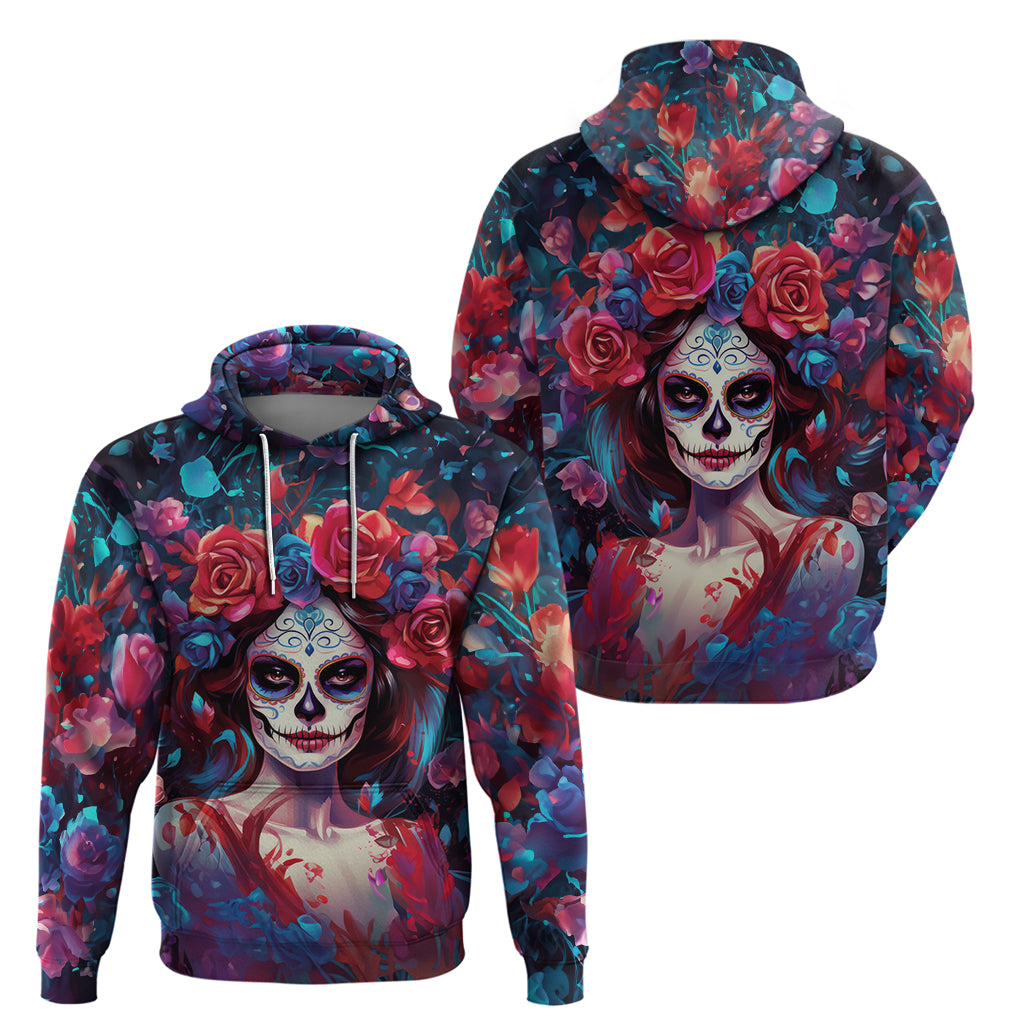Day of Dead Lady Hoodie Sugar Skull Field Rose Lady - Wonder Print Shop